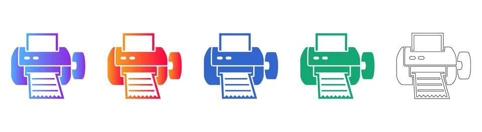 Set of Office Printer Icons in Gradient and Line Art Styles Stock Illustration