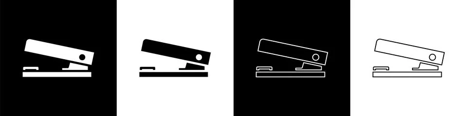 Set Office stapler icon isolated on black and white background. Stapler, staple Stock Illustration