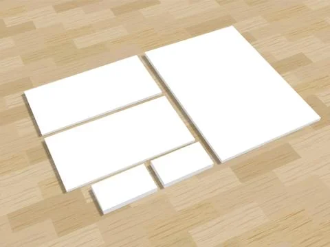 Set of office stationery for brand presentation on wood Stock Illustration