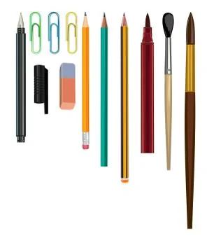 A set of office tools. Pencils and notebooks. Notebooks and diaries, pencils Stock Illustration