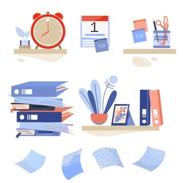 A set of office tools. Things for office and planning. Back to school. Stock Illustration