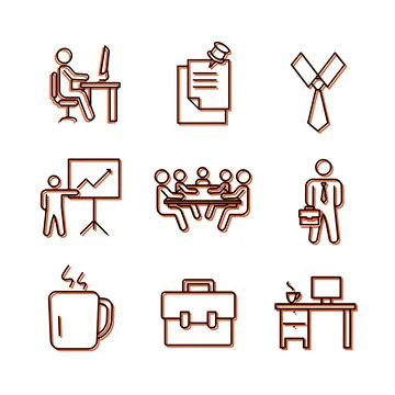 Set of office work icons. Flat business pictograms for web. Line stroke. Simp Stock Illustration