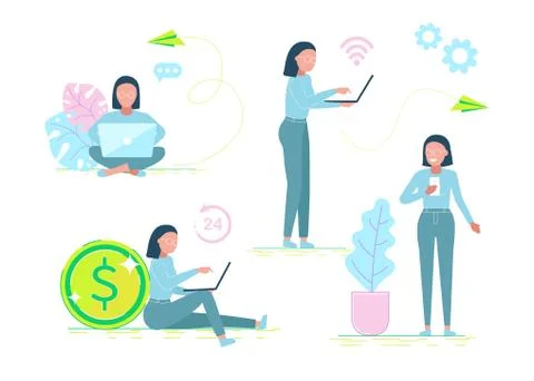 Set of office workers characters. Flat design corporate business people. Full Stock Illustration