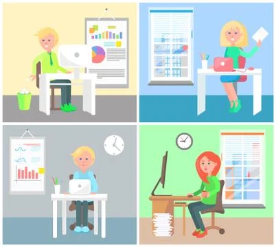 Set of Office Workers Colorful Vector Illustation 스톡 일러스트