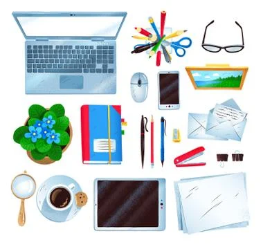 Set of office workplace with computer Stock Illustration