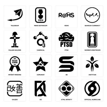 Set of official hurricane, html infinity, kaizen, sb, patent pending, ptsd, f Grats Stockgrafik