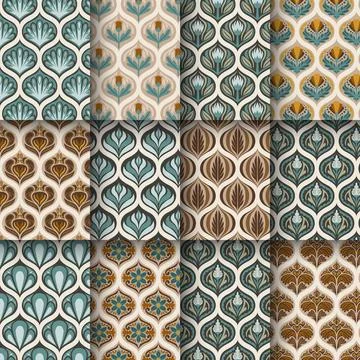 Set of Ogee Flower Pattern Collection tile seamless, Lisbon floral mosaic, .. Stock Illustration