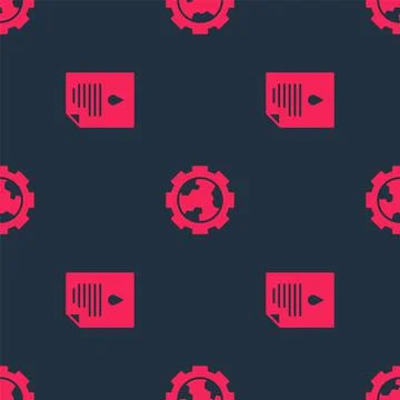 Set Oil drop document and Gear wheels and earth on seamless pattern. Vector Illustrazione stock