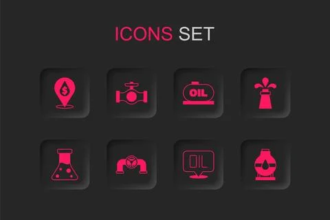Set Oil pipe with valve, drop dollar symbol, Word oil, rig, tank storage,  .. イラスト素材