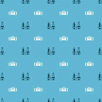 Set Oil platform in the sea and Metallic pipes and valve on seamless pattern Stock Illustration