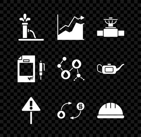 Set Oil pump or pump jack, price increase, Industry pipe and valve, Exclamation Stock Illustration