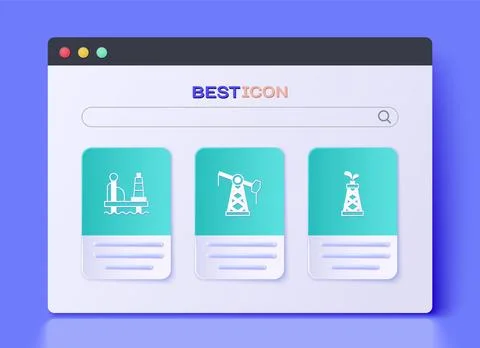 Set Oil pump or pump jack, platform in the sea and rig icon. Vector Stock Illustration