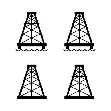 Set of oil rig flat graphic icon, fuel platform industry tower gas sign, vect Stock Illustration