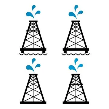 Set of oil rig flat graphic icon, fuel platform industry tower gas sign, vect Stock Illustration