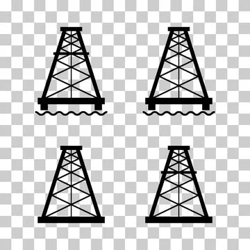 Set of oil rig flat graphic icon, fuel platform industry tower gas sign, vect Stock Illustration