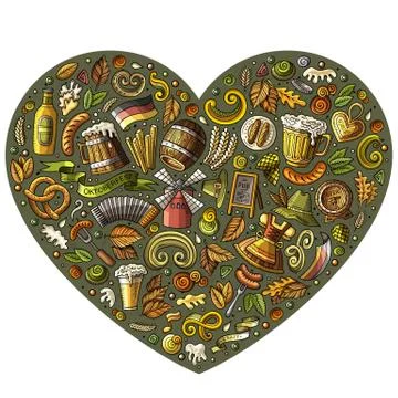 Set of Oktoberfest cartoon doodle objects, symbols and items. Stock Illustration
