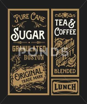 Set Of Old Advertisement Designs And Labels