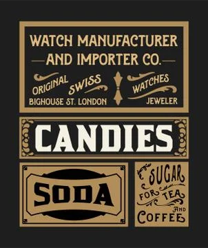 Set of old advertisement designs and labels Stock Illustration