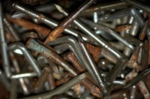 Set of old and rusty hook nails Stock Photos