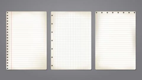 Set of old beige note, notebook paper with soft shadow are on dark background Stock Illustration