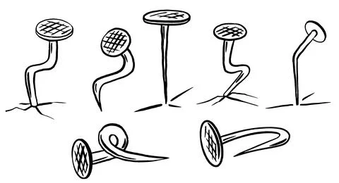 Set of old bent nails doole sketch Stock Illustration