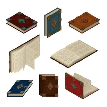 Set of old books or tutorials. Isometric flat vector Illustrazione stock