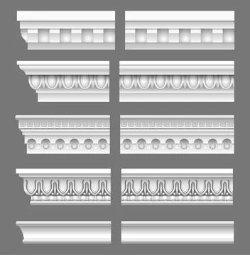 Set of old classical marble cornices Stock Illustration