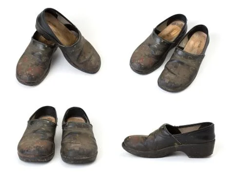 Set of old clogs Foto stock