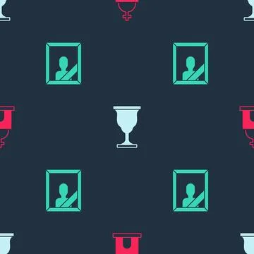 Set Old crypt, Christian chalice and Mourning photo frame on seamless patte.. Stock Illustration