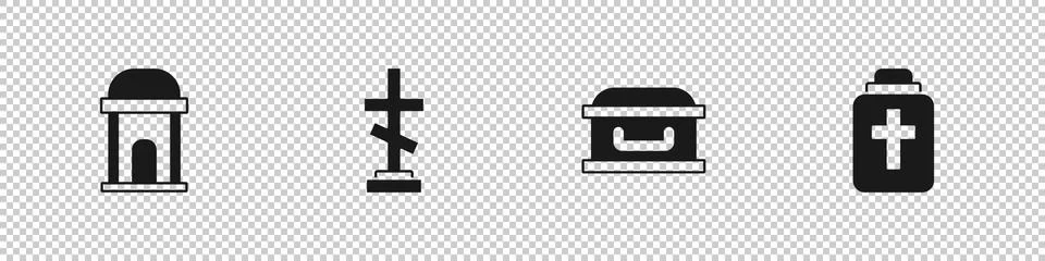 Set Old crypt, Grave with cross, Coffin and Funeral urn icon. Vector Ilustración de archivo
