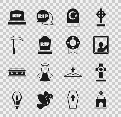 Set Old crypt, Grave with cross, Mourning photo frame, Muslim cemetery Ilustración de archivo