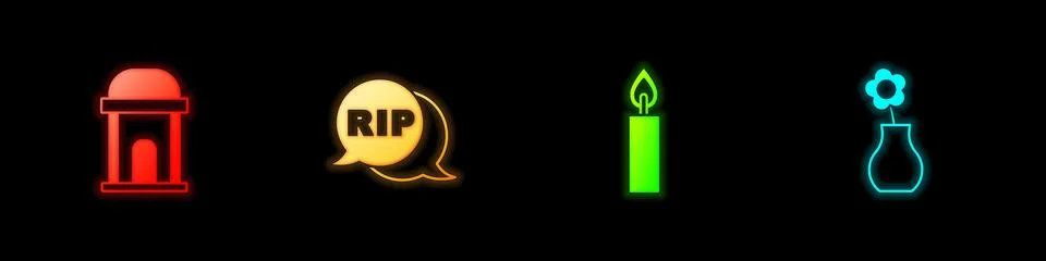 Set Old crypt, Speech bubble rip death, Burning candle and Flower vase icon Ilustración de archivo