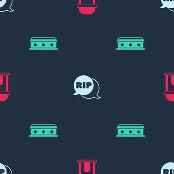 Set Old crypt, Speech bubble rip death and Coffin with cross on seamless patt Ilustración de archivo