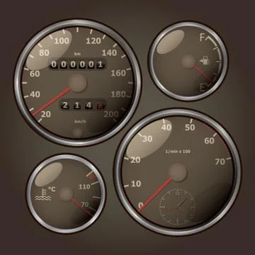 Set of old fashioned analog tachometers Stock Illustration