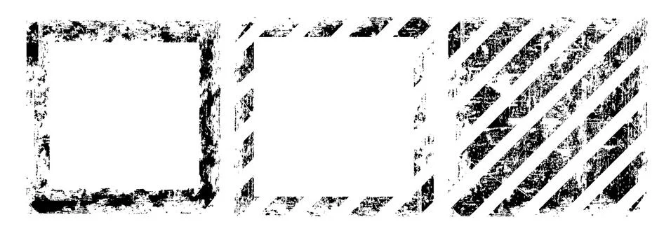 Set old grunge frames in black color, design flat style vector illustration Stock Illustration