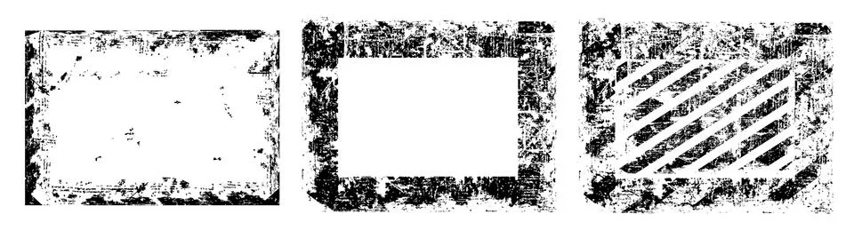 Set old grunge frames in black color, design flat style vector illustration Stock Illustration