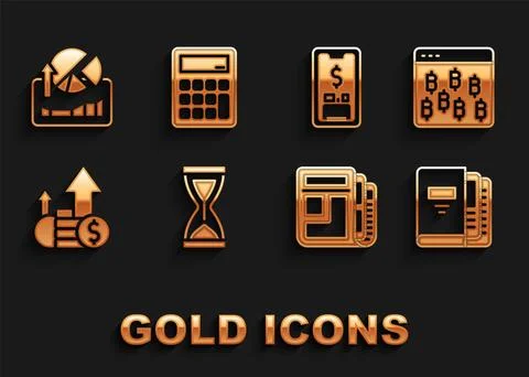 Set Old hourglass, Bitcoin in browser, Office folders, Stock market news, F.. Stock Illustration