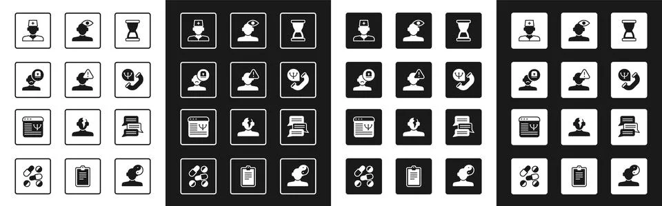 Set Old hourglass, Finding problem in psychology, Male doctor, Online Illustrazione stock