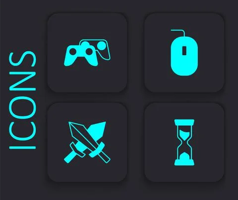 Set Old hourglass, Game controller or joystick, Computer mouse and Sword for Stock Illustration