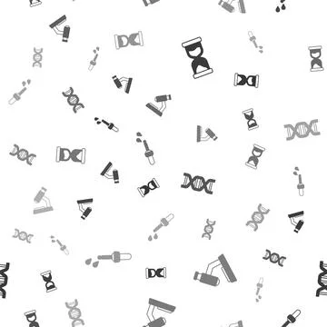 Set Old hourglass, Microscope, DNA symbol and Pipette on seamless pattern Stock Illustration