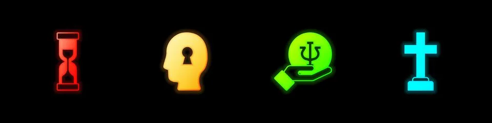 Set Old hourglass, Solution to the problem, Psychology, Psi and Graves funeral Stock Illustration