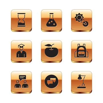 Set Old hourglass, Two sitting men talking, Speech bubble chat, Apple, Graduate Stock Illustration