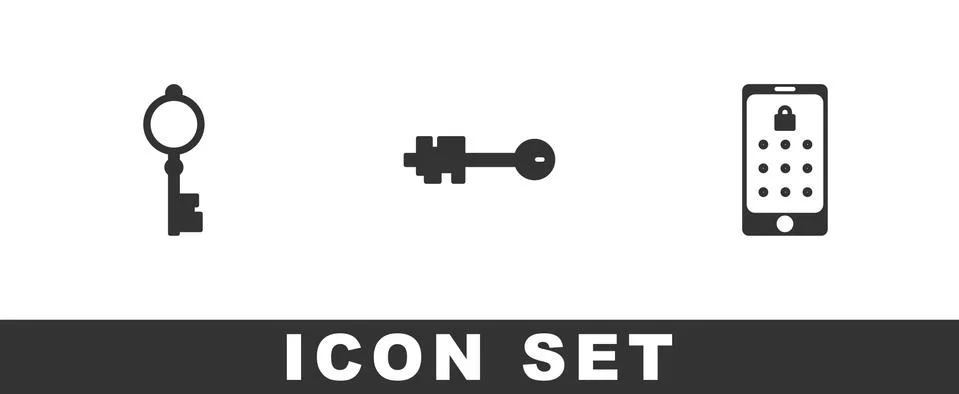 Set Old key, and Mobile and graphic password icon. Vector Stockillustratie