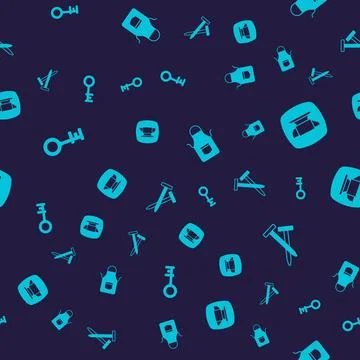 Set Old key, Blacksmith anvil tool, apron and Metallic nails on seamless pattern Stock Illustration