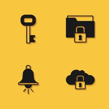 Set Old key, Cloud computing lock, Ringing alarm bell and Folder and icon with 스톡 일러스트