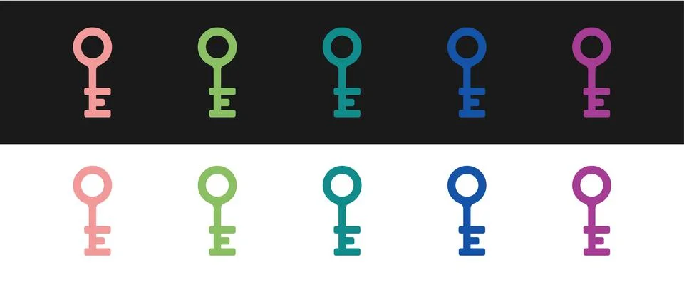 Set Old key icon isolated on black and white background. Vector Ilustração Stock