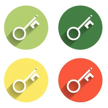 Set Old key icon isolated with long shadow background. Color circle button... Illustrazione stock
