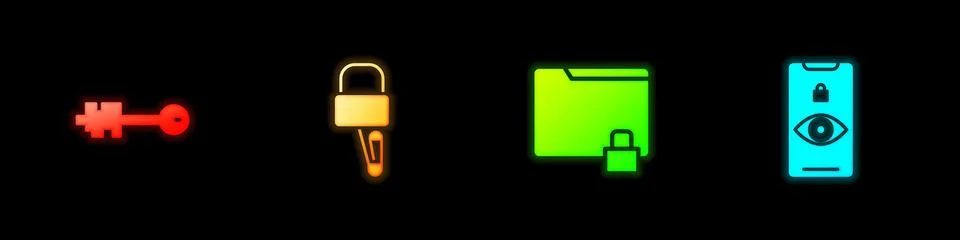 Set Old key, Lock picks for lock picking, Folder and and Eye scan icon. Vector Stock Illustration