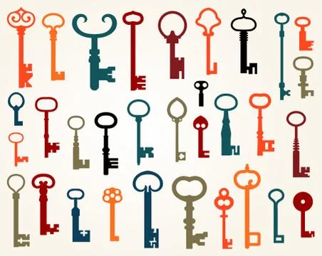 Set of old keys Stock Illustration