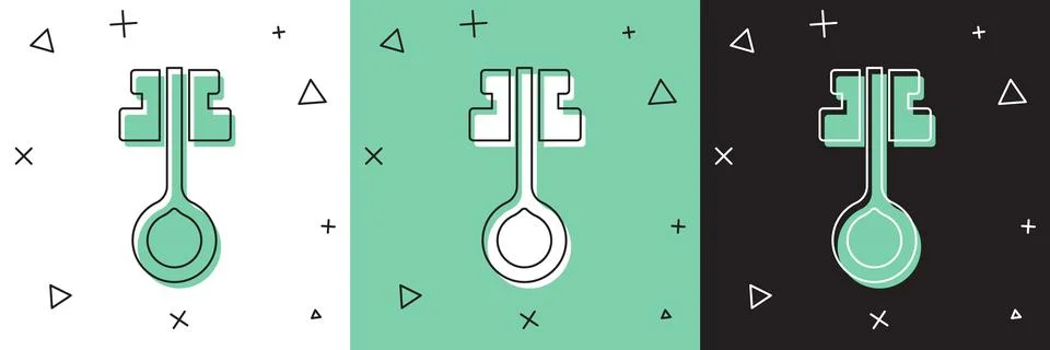 Set Old magic key icon isolated on white and green, black background.  Vector Stock Illustration